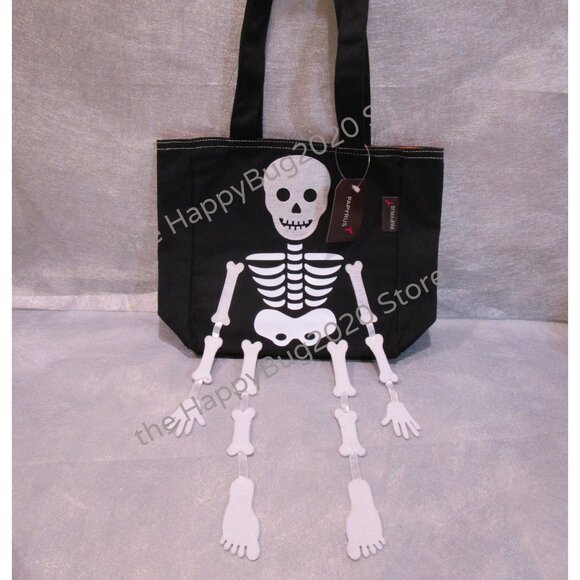 SKELETON fabric-canvas trick or treat tote bag-PAPYRUS- arms-legs move! NEW - Picture 1 of 10